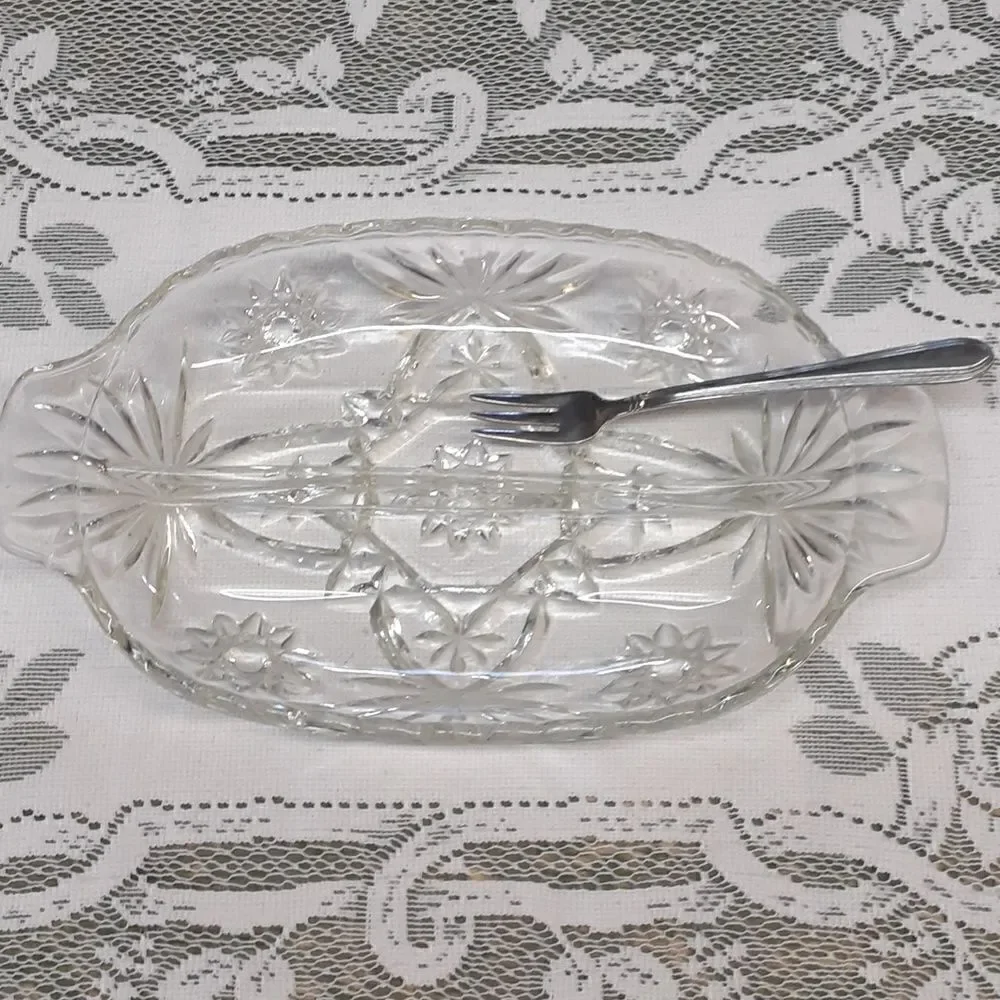 Split Divided Relish Dish, Anchor Hocking Star/David or Early American Prescott